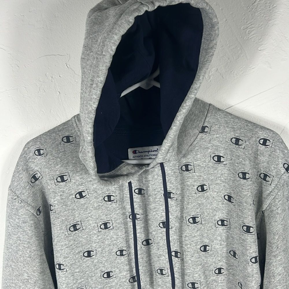 🔥 Vintage CHAMPION “C” Logo AOP HOODIE Sweatshirt - Sz M - EXCELLENT Condition